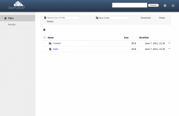 Interfața de Web de la Owncloud. Clientul de desktop arată foarte asemănător cu cel de Dropbox sau Google Drive